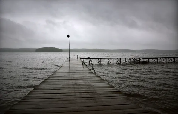 Wave, water, landscape, clouds, nature, lake, loneliness, overcast