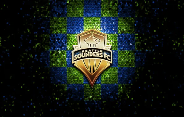 Wallpaper, sport, logo, football, glitter, checkered, MLS, Seattle Sounders