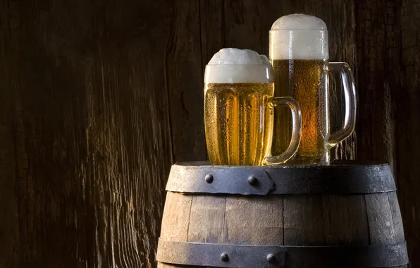 Foam, beer, glasses, drink, barrel