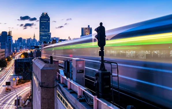 The city, train, skyscrapers, train. New York
