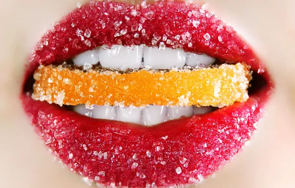 Picture macro, ice, lipstick, lips, red, lips, Macro photo