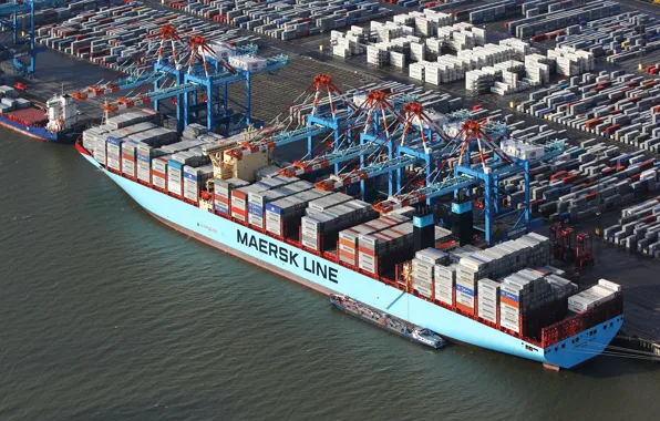 Port, Top, The ship, Line, Cargo, A container ship, Terminal, Container
