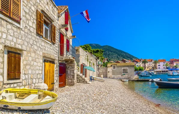 Sea, the city, boats, Croatia, the island of Vis, mediterranean architecture