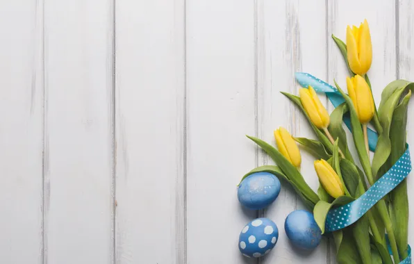 Flowers, holiday, Board, eggs, bouquet, spring, yellow, blue