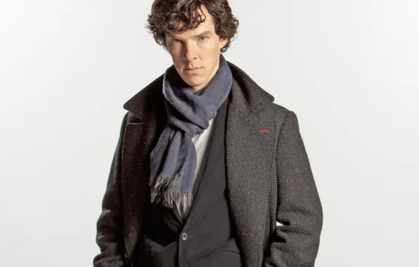 Look, scarf, white background, Sherlock Holmes, coat, Benedict Cumberbatch, Sherlock, Sherlock BBC