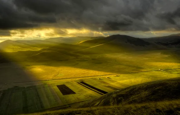 Plain, morning, the sun's rays