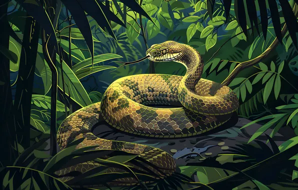 Snake, Jungle, Art, Reptile, Animal, Digital art, AI art, The Art of Artificial Intelligence