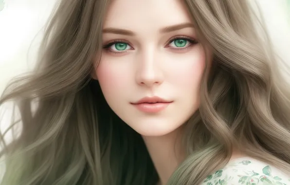 Girl, green, grey, green, woman, figure, beauty, watercolor