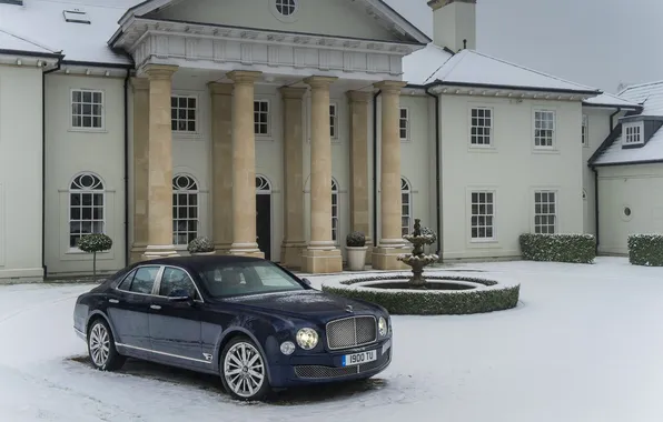 Picture Winter, Auto, Bentley, Blue, Snow, The building, Suite, Mulsanne