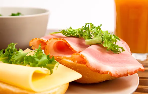 Greens, cheese, plate, ham