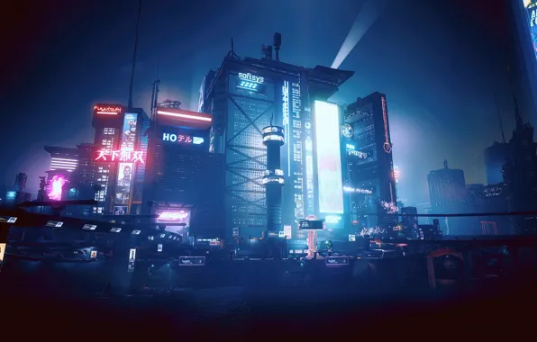 Wallpaper landscape, blue, cyberpunk, cyan, night city, Cyberpunk 2077 ...