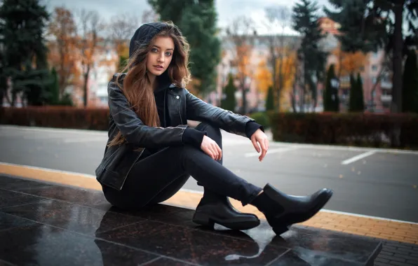 Autumn, look, girl, pose, hands, jacket, hood, Dmitry Shulgin