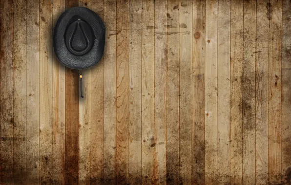 Picture wall, hat, wood, leather