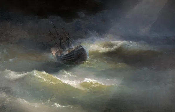 Picture, seascape, Ivan Aivazovsky, 1892, The ship Empress Maria in a storm