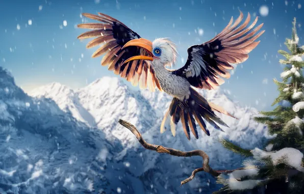 Mountains, bird, Zazu, Mufasa: The Lion King