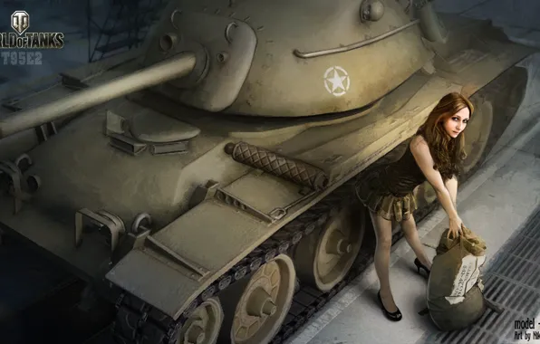 Picture girl, hangar, tank, girl, tanks, WoT, World of tanks, tank