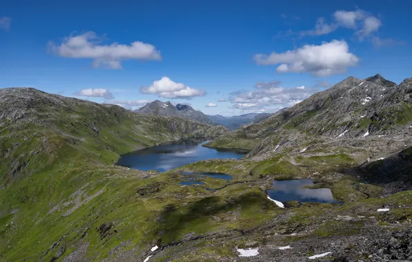 Picture mountains, lake, Norway, The Lofoten Islands, Nordland