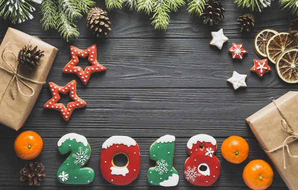 Holiday, new year, spruce, cookies, Mandarin, dry orange
