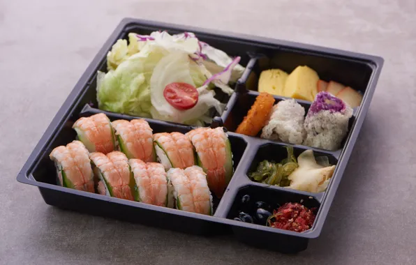 Fish, vegetables, sushi, cuts, tofu