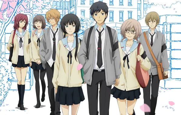 Anime, art, characters, students, ReLife