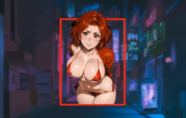 Girl, hot, sexy, red hair, boobs, anime, pretty, breasts