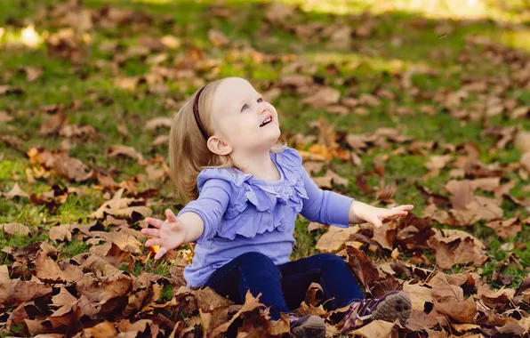 Autumn, leaves, children, girl