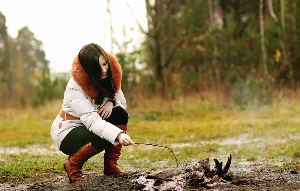 Picture FOREST, NATURE, GRASS, SMOKE, BROWN hair, The FIRE