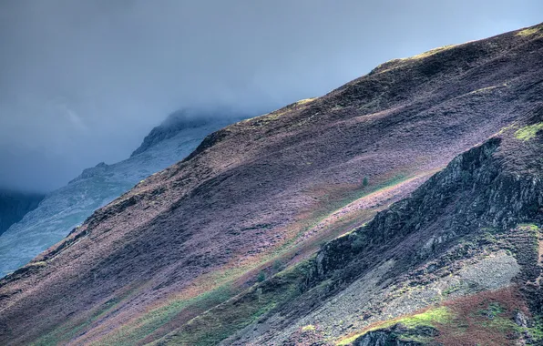 The sky, grass, clouds, mountains, slope, Scotland