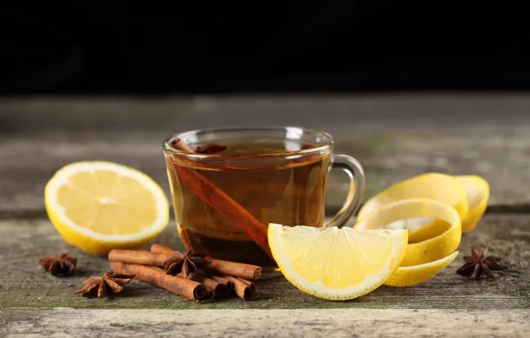 Lemon, tea, Cup, cinnamon