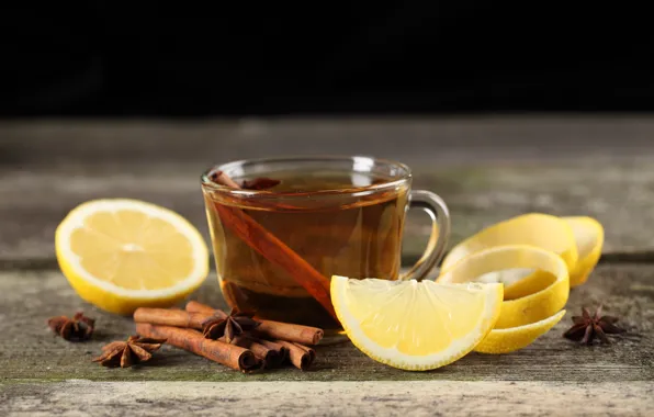 Picture lemon, tea, Cup, cinnamon