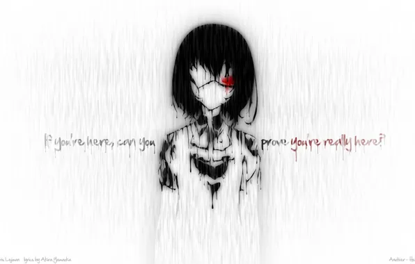 Picture sadness, rain, mood, paint, blood, Girl, headband, quote