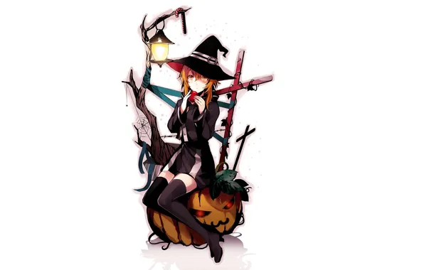 Girl, background, hat, witch, Halloween