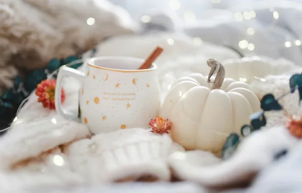 Picture comfort, tea, mug, pumpkin, decor