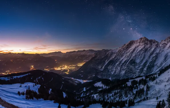 Wallpaper the sky, stars, mountains, night, panorama