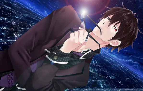 Picture the sky, night, the city, anime, glasses, tie, shirt, guy
