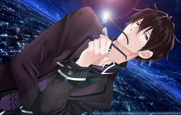 The sky, night, the city, anime, glasses, tie, shirt, guy