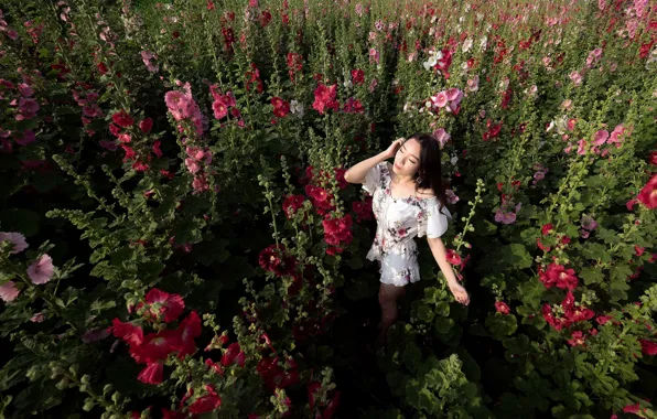Picture girl, flowers, Asian