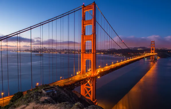 Picture the city, lights, Bridge, excerpt, CA, San Francisco, Golden gate, USA