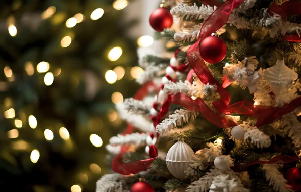 Frost, balls, lights, tape, Christmas, red, New year, white