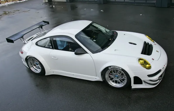 Picture white, street, sports car, Porsche, porsche 911 GT3 RSR