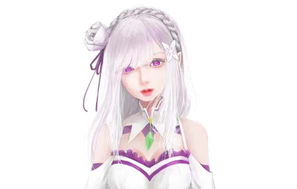 Look, girl, anime, art, white background, Emilia, Re: Zero kara hajime chip isek or Seikatsu