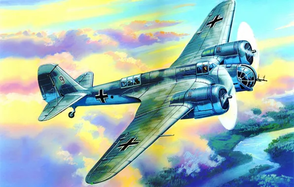 Picture war, art, airplane, painting, aviation, ww2, AVIA B 71