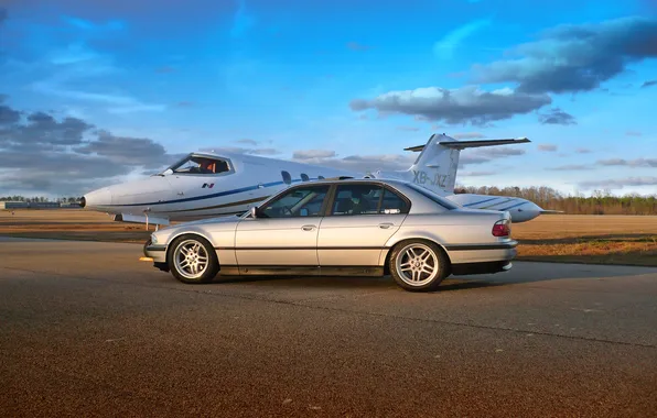 The sky, clouds, bmw, the plane, sky, Boomer, seven, e38