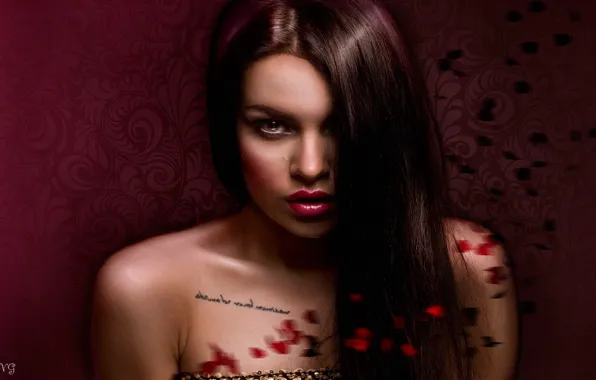 Petals, Brunette, Tatoo, view tattoo