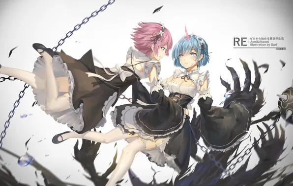 Girls, hands, demons, tears, anime, art, sisters, horn