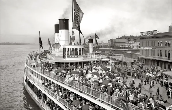People, ship, pier, port, steamer, USA, Detroit, 1900-the year