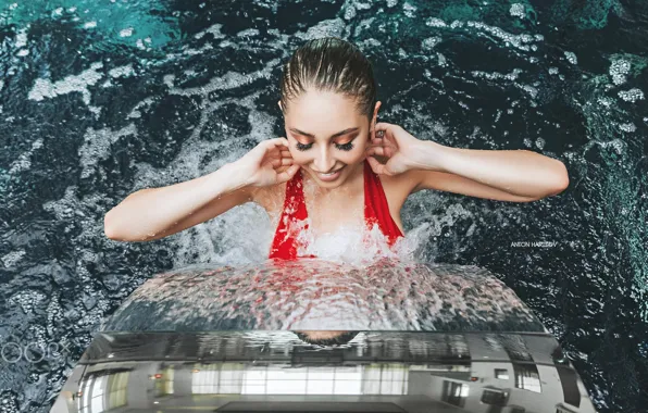 Water, girl, pool, Anton Kharisov