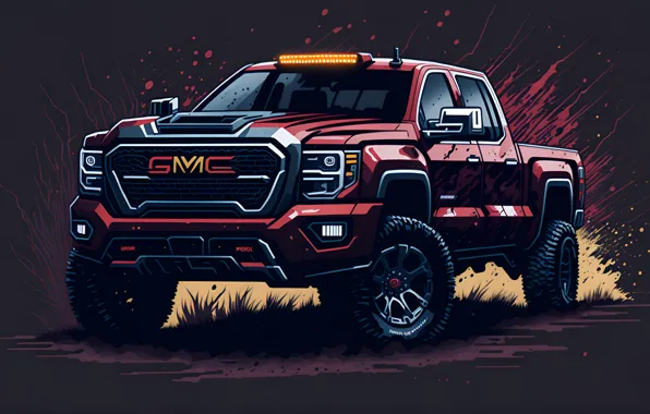 Cars, minimalism, art, red car, gmc sierra 2500hd