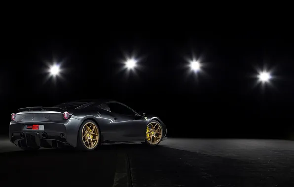 Picture lights, grey, darkness, ferrari, Ferrari, rear view, grey, 458 speciale