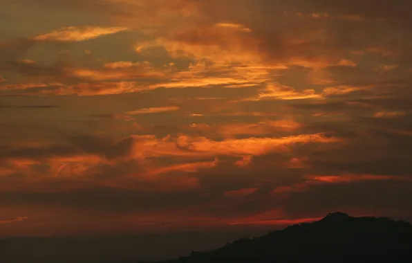 The sky, clouds, landscape, sunset